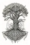 yggdrasil tree with runes and valkyrie warrior woman tattoo design idea