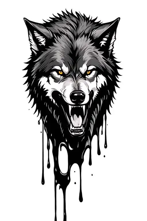wolf snarling dripping blood tattoo design idea
