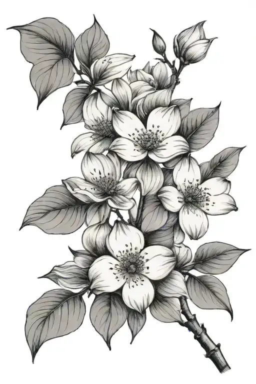dogwood branch with four blossoms tattoo design idea