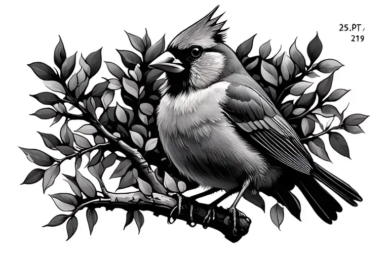 cardinal on tree branch with date of birth tattoo design idea