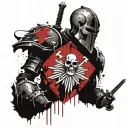 Knight with sword shield and skull tattoo design idea