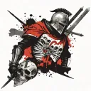 Knight with sword shield and skull tattoo design idea