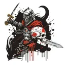 Knight with sword shield and skull tattoo design idea