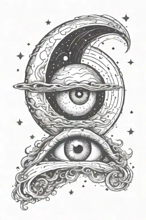 moon space magic paranormal ritual eye music love stars scare tattoo design idea