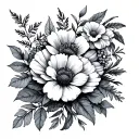 bunch of different flowers and leaves tattoo design idea