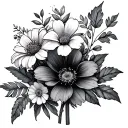 bunch of different flowers and leaves tattoo design idea