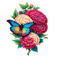 globe amaranth flower and butterfly flying tattoo design idea