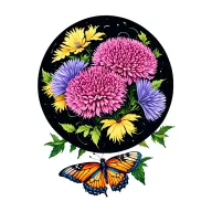 globe amaranth flower and butterfly flying tattoo design idea