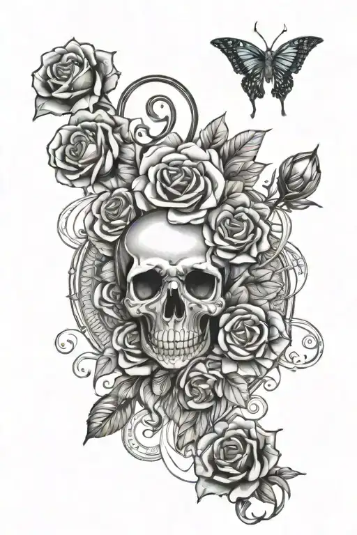mandala, skulls and roses arm sleeve tattoo tattoo design idea