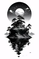 floating island landscape tattoo design idea