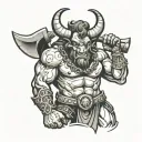 Minotaur with a hammer on his shoulders tattoo design idea