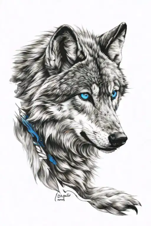 wolf with blue eyes tattoo design idea