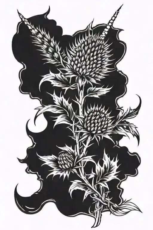 thistle, unicorn, heather flower tattoo design idea