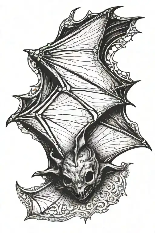 realistic bat hanging upside down, asleep with its wings gently wrapped around its body with the spiral of life tattoo design idea