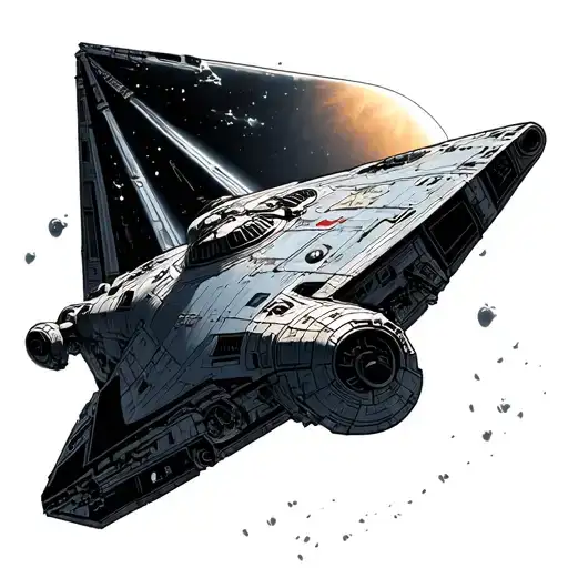 Star Wars ship flying towards the sun tattoo design idea