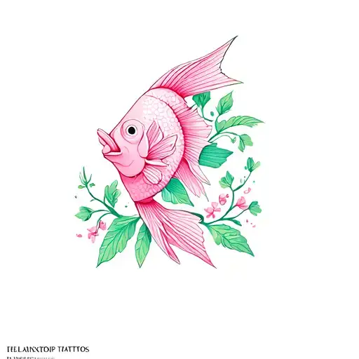 jellt fish with his us flowers pink and green  tattoo design idea