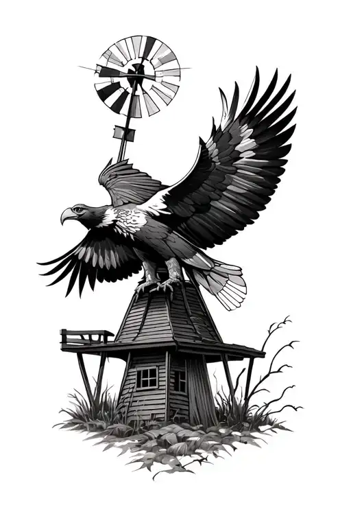 Wedge tail eagle bush windmill tattoo design idea