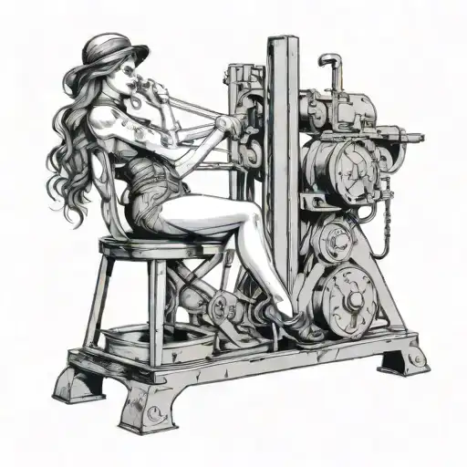 sexy girl riding walking beam pump jack tattoo design idea