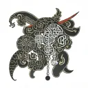 the word នរណាម្នាក់ and a necklace made by gem inside tattoo design idea