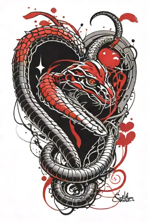 A cobra protecting a broken heart tattoo design idea