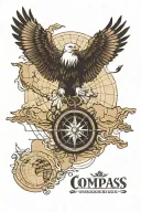 compass with world map fineline sea head eagle tattoo design idea