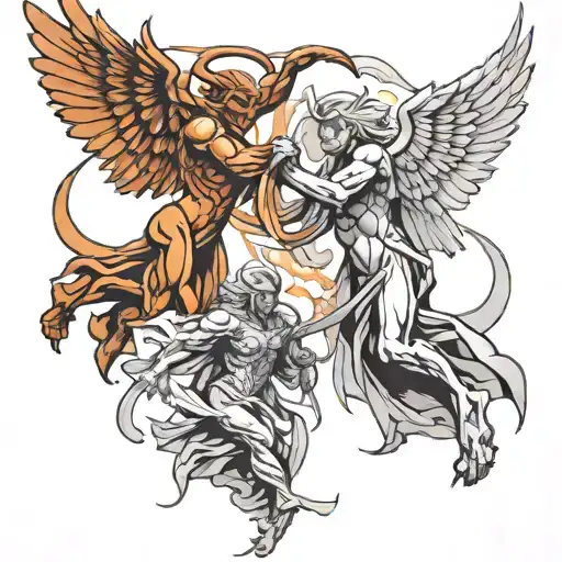 angel vs demon battle tattoo design idea