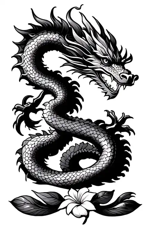 Vietnamese dragon in the same position as the snake in the former flag of Martinique. It's tail must be French lily. tattoo design idea