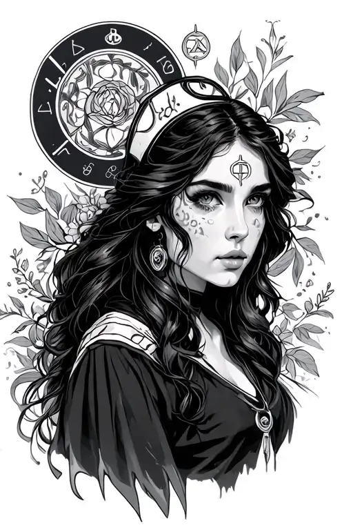 Freya with nurse runes simple line wirk tattoo design idea
