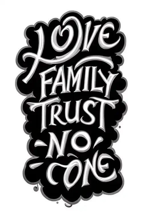 "Love family trust no one " Anagram tattoo design idea