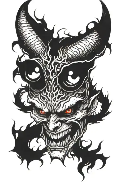 demon with six eyes and horror  tattoo design idea
