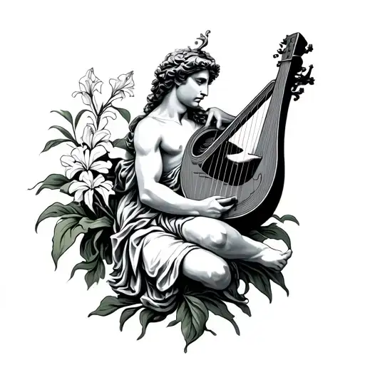 hyacinth Apollo playing the lyre tattoo design idea