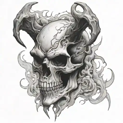 wendigo skull breathing smoke tattoo design idea