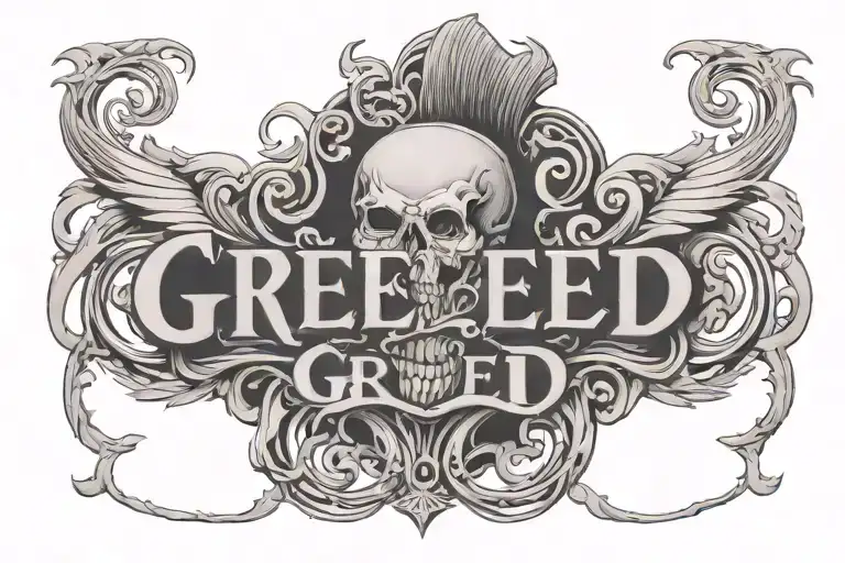 Writing that says greed tattoo design idea