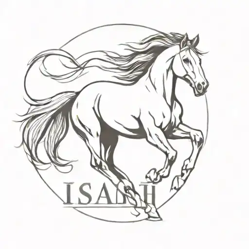 the name Isaiah with a mustang horse galloping tattoo design idea