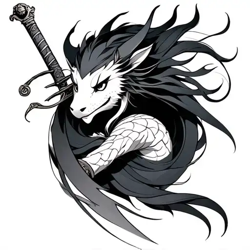 Mulan mushu and a sword tattoo design idea