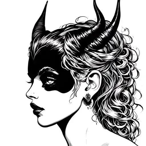 Female Devil In Ear tattoo design idea