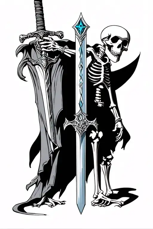 skeleton holding the master sword from Zelda tattoo design idea