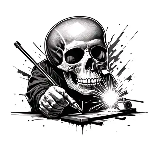 hourglass welder creating a skull shaped tattoo design idea