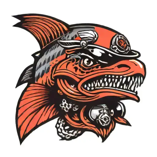 barracuda wearing a firemen's helmet tattoo design idea