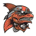 barracuda wearing a firemen's helmet tattoo design idea