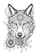 wolf,sunflower,aztec tattoo design idea