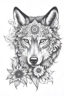 wolf,sunflower,aztec tattoo design idea