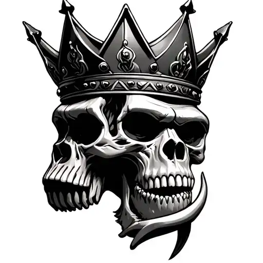 crowned gorilla skull long tusks one with a broken side profile tattoo design idea