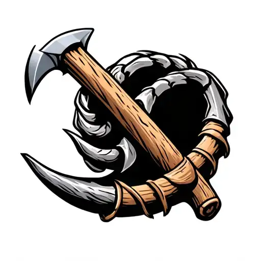 bear claw wrapped around pickaxe  tattoo design idea