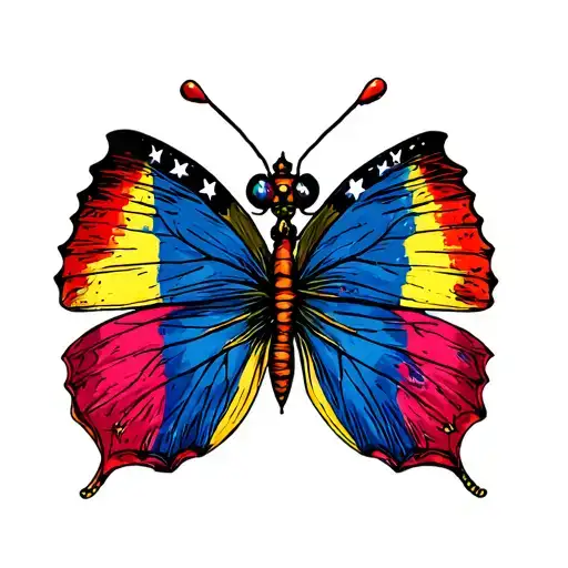 butterfly with trans flag colors tattoo design idea