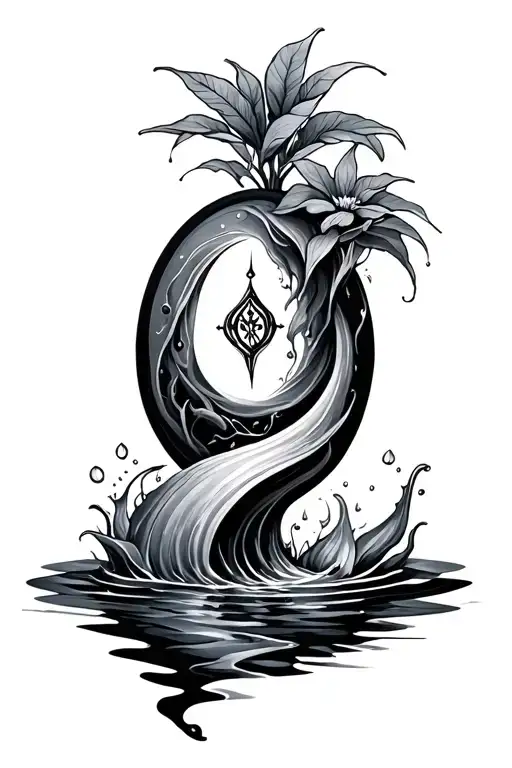 piscea islam inspired tattoo featuring water elements oval tattoo design idea