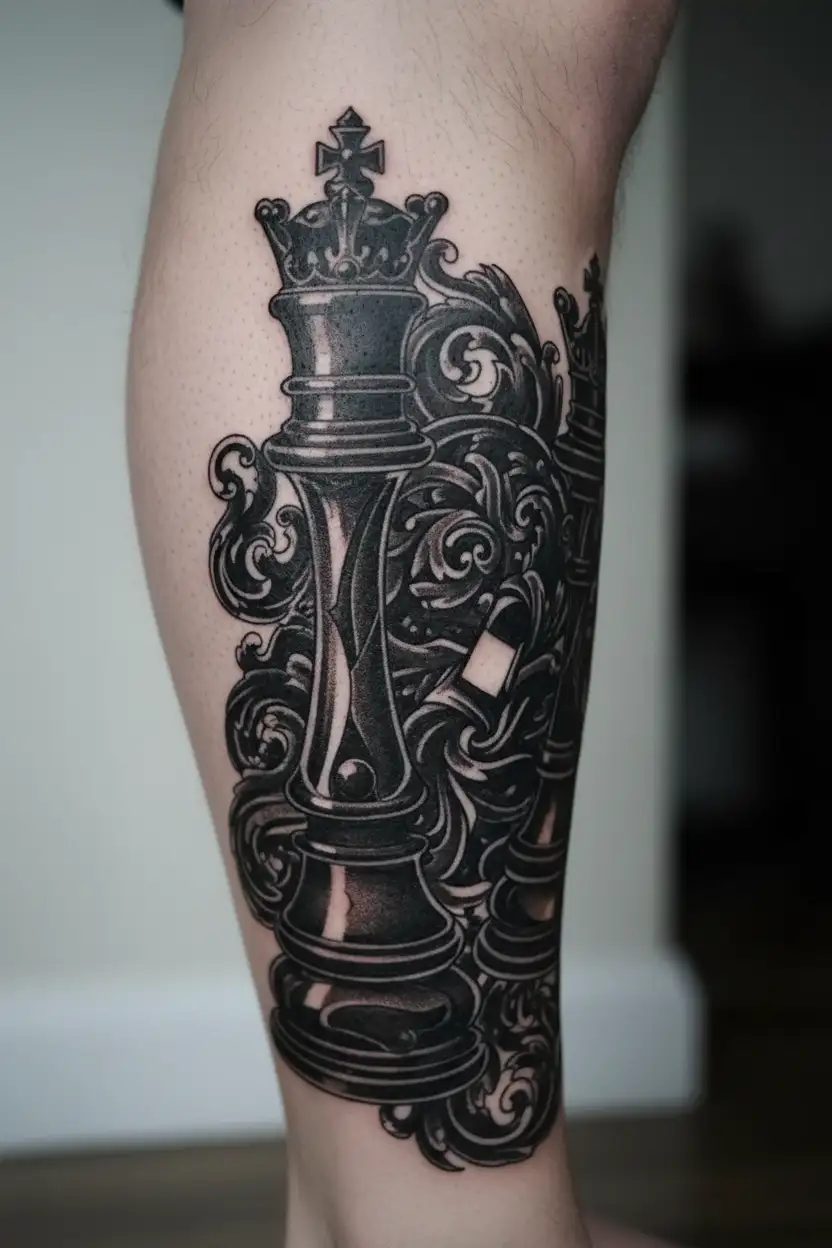 king and queen chess pieces tattoo design idea
