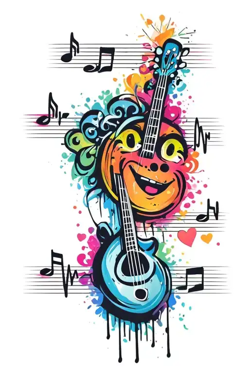 music heartbeat love happy face tattoo design idea