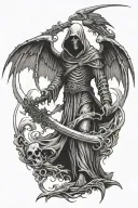 grim reaper full body wings scythe tattoo design idea