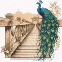 wooden bridge with peacock feather intertwined tattoo design idea